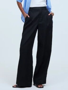 Madewell Harlow Wide Leg Linen Pants Neutral Minimalist Black Size 14